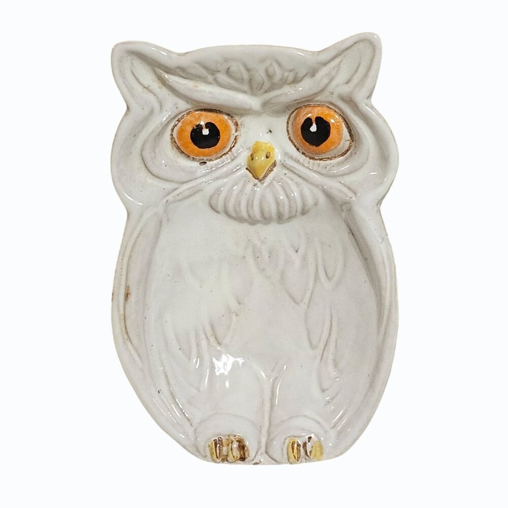 4.5 Inch White Owl Pottery Trinket Dish Made in Italy